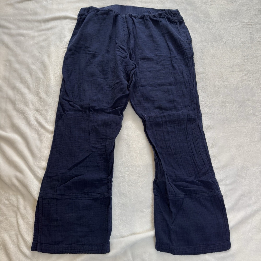 Pact Navy Organic Cotton Gauze Pull On Wide Leg Split Hem Pants Size XLarge - Picture 12 of 12